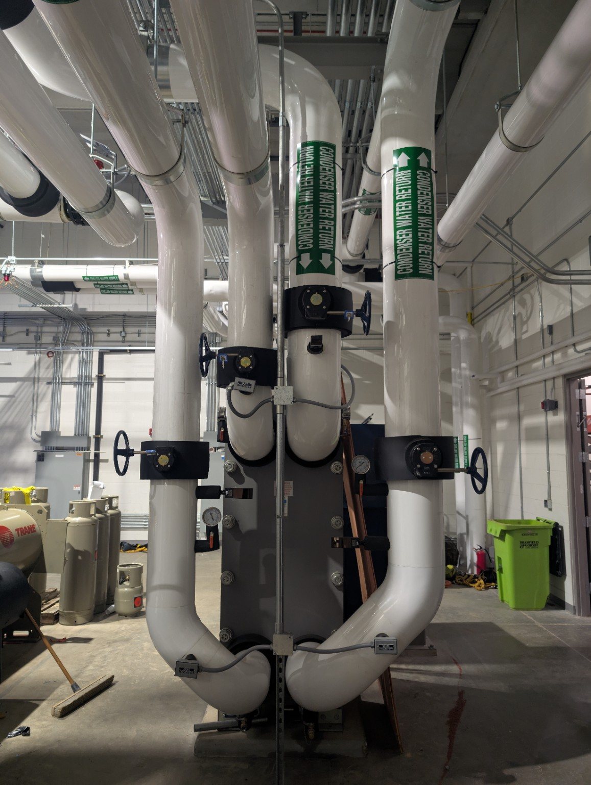 Finished piping around mechanical equipment