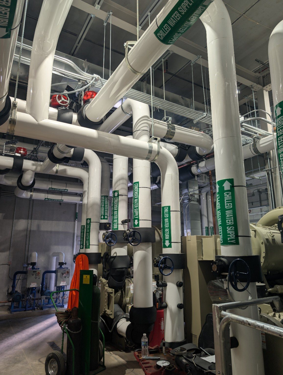 Insulated vertical mechanical piping and valves